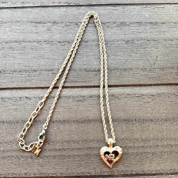Nina Ricci Heart Pendant Necklace – Gold Tone with Rhinestones - Picture 1 of 6